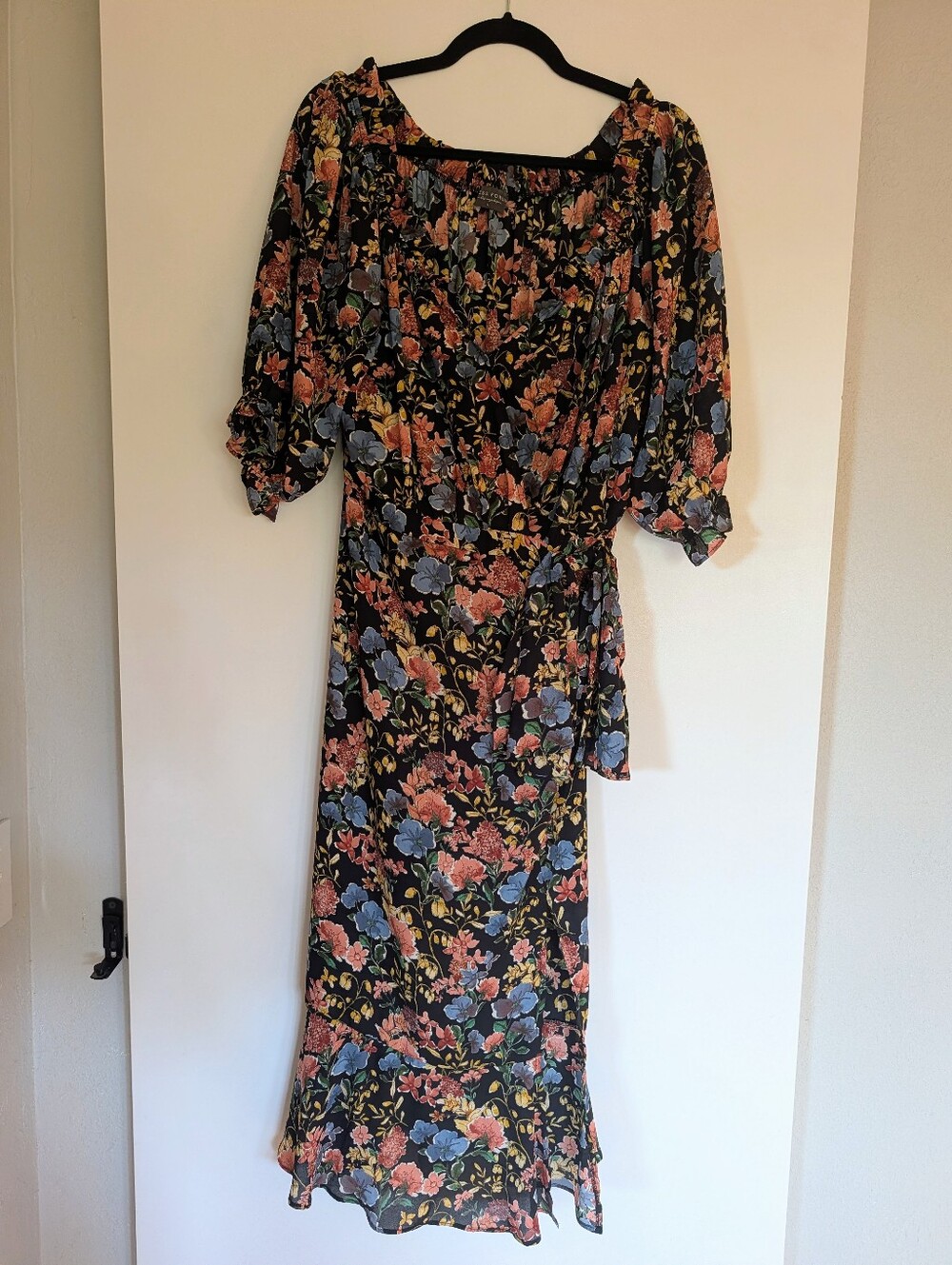 Dress Forum Moody Floral Black Faux Wrap Dress
